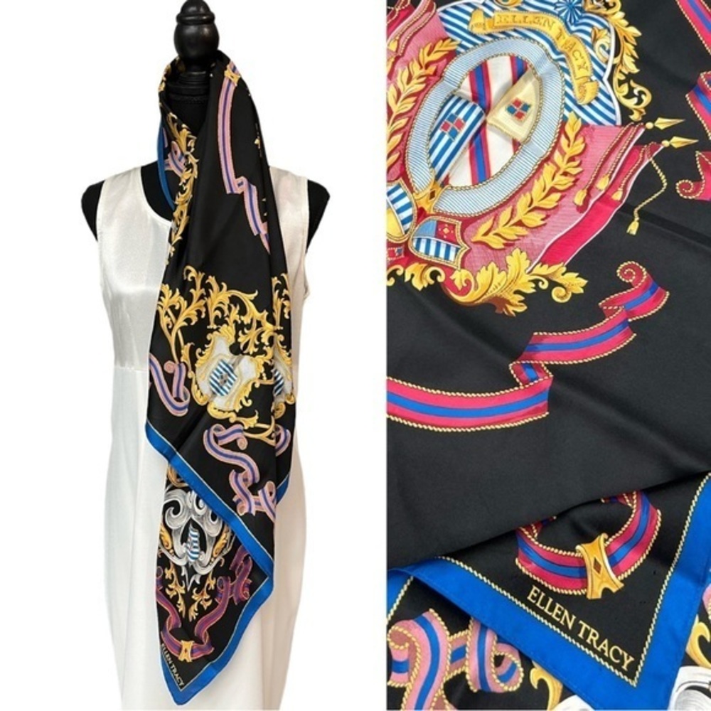 Ellen Tracy Black Baroque Print Silk Scarf